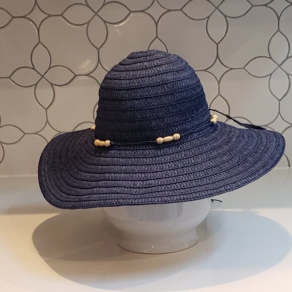 Panama Jack Navy Paper Braid Sun Hat with Beads - Picture 2 of 11